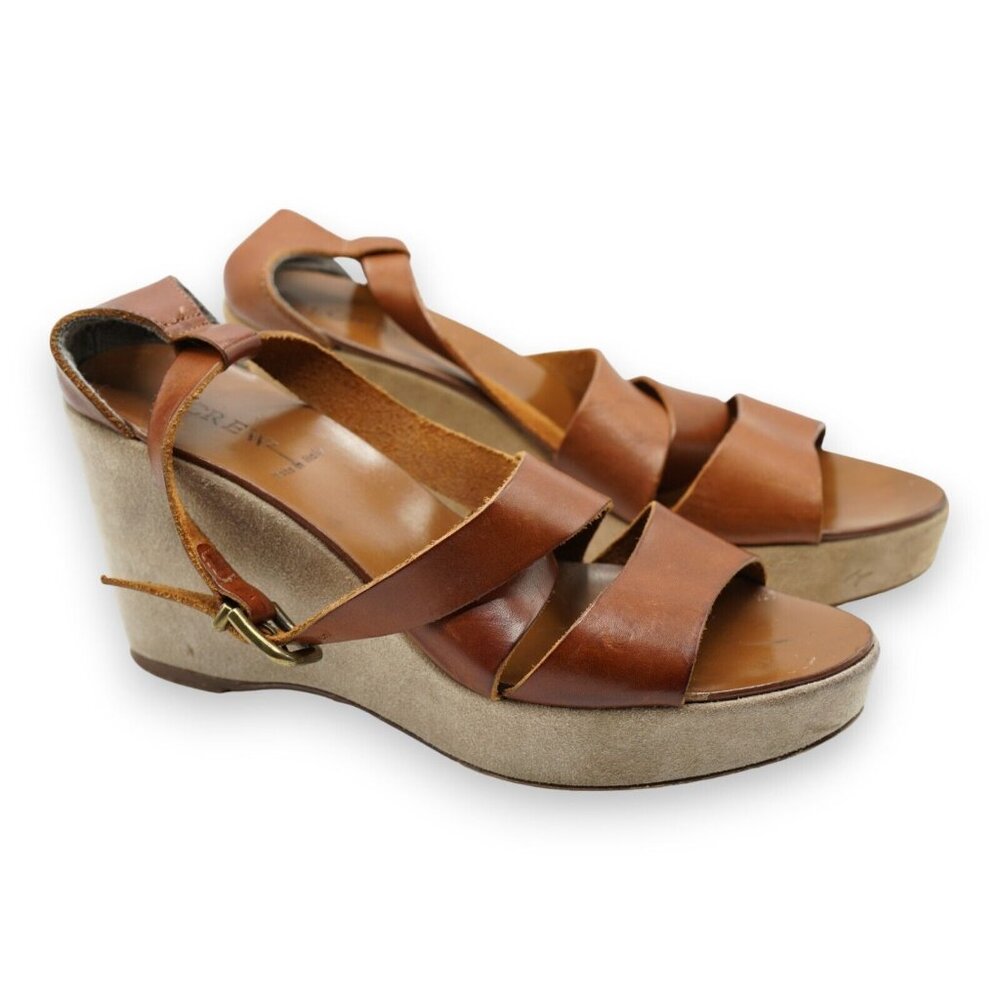 J. CREW‎ Military Brown Leather Suede Strap Wedge Sandals Sz 10 Italy Made 33068